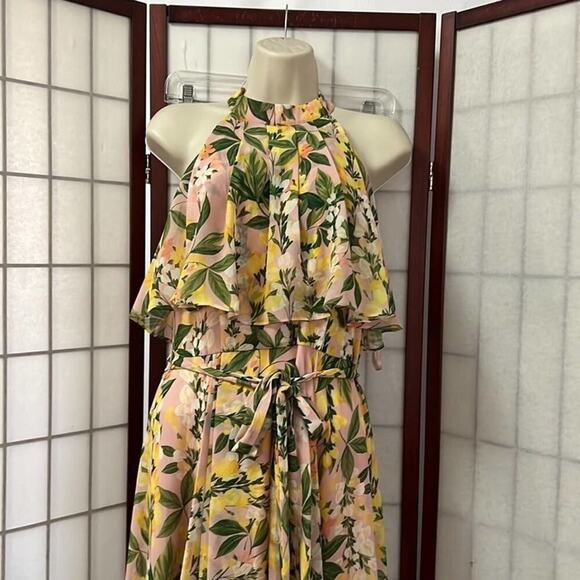 NWOT ELIZA J FLORAL PRINT CHIFFON HIGH LOW DETAILS DRESS SIZE 6 - Picture 3 of 6